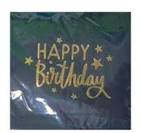 Serviettes Black with Gold Happy Birthday