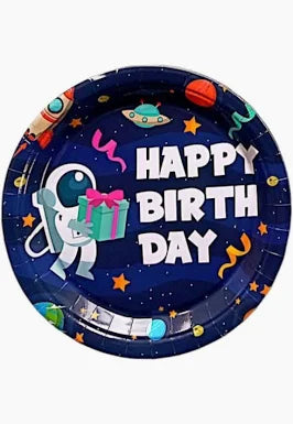 Space Astronaut Happy Birthday Paper Plates Round 7 inch