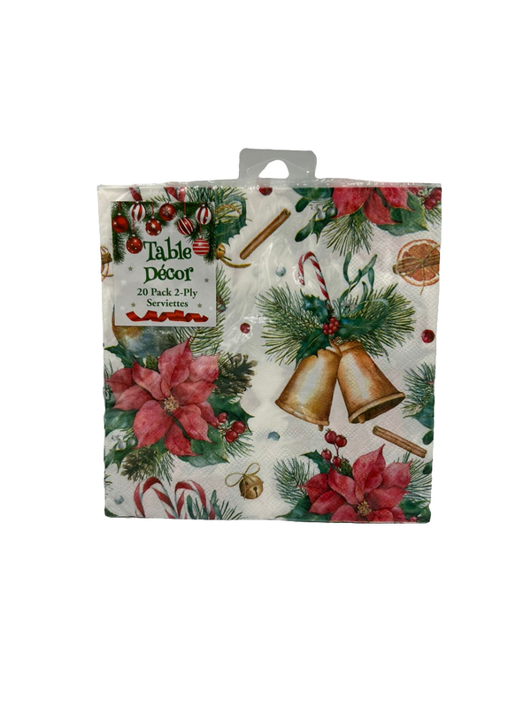 Poinsettia, Bells and Candy Cane Serviettes