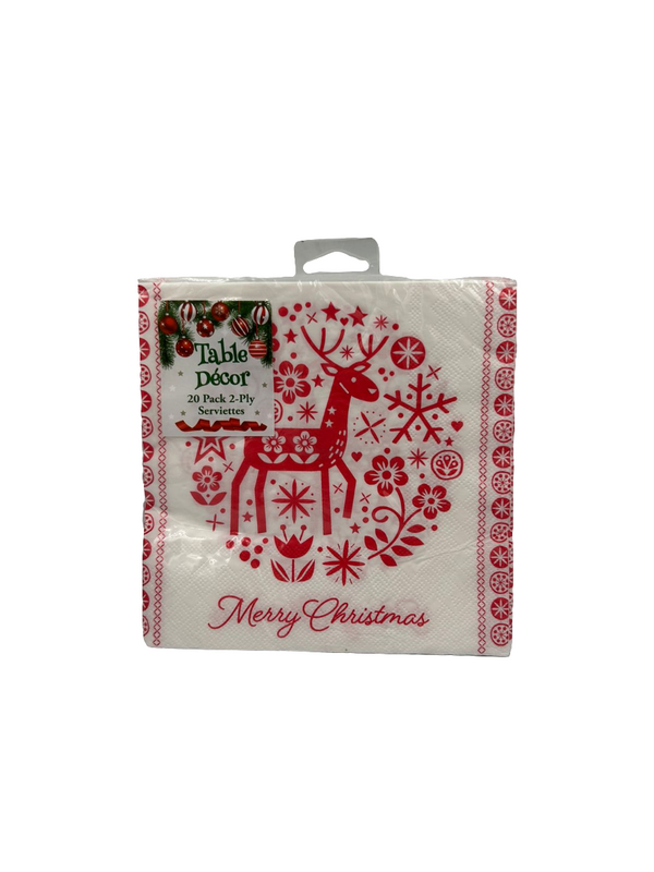Merry Christmas, Red and White Reindeer Serviettes