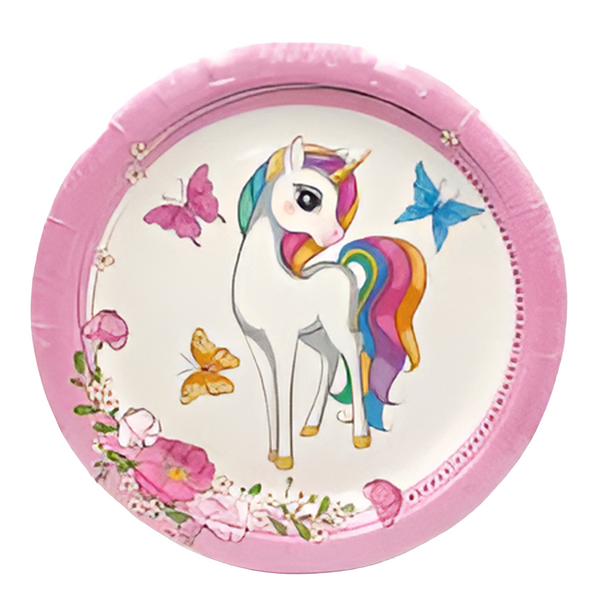 Unicorn with Butterfly Castle 9" Round Paper Plates