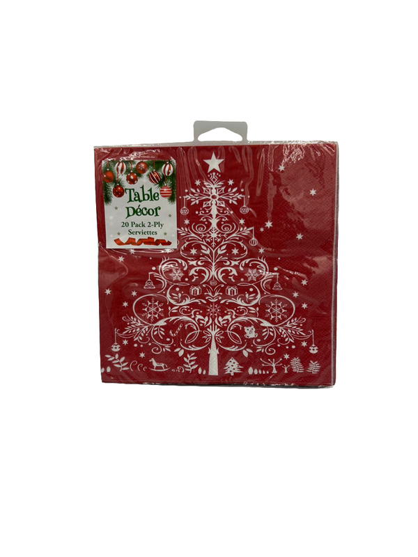 Red With White Christmas Tree Serviettes