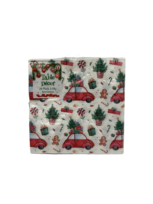 Car, Tree and Candy Cane Christmas Serviettes