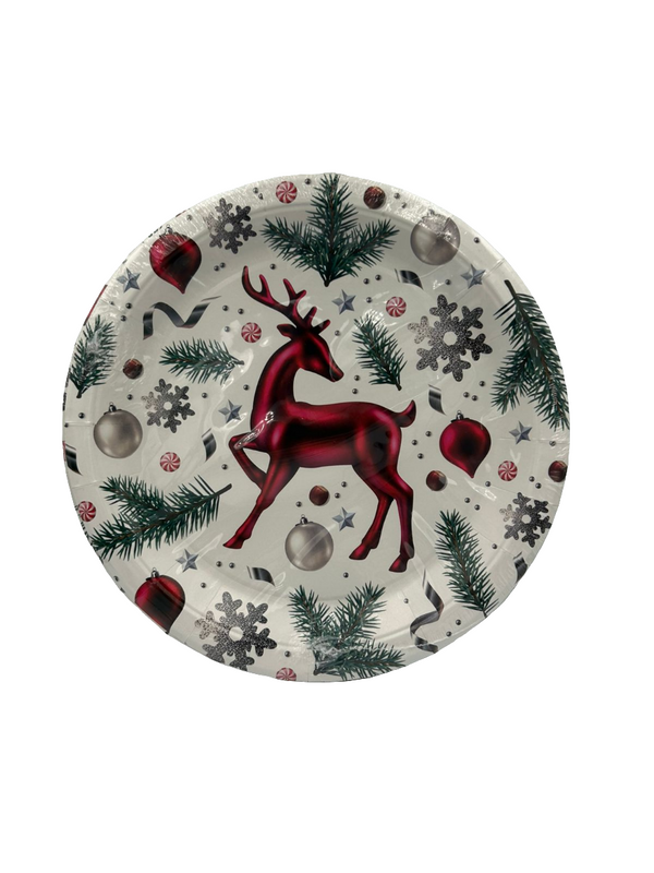 Reindeer Christmas Plates Round
